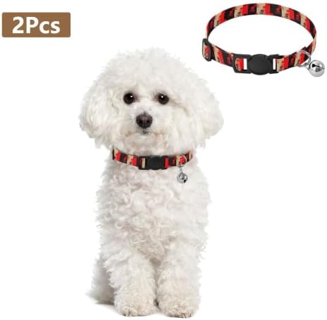 Stripes Skulls Crossbones Lightweight Small Dog Collar, 2 Pack Bell Collar for Small Dogs