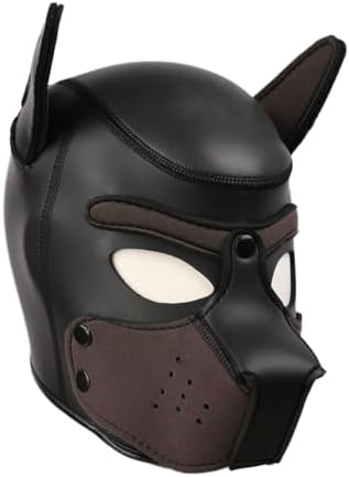Adults Neoprene Puppy Hood Mask, Cosplay Dog Full Face Pup Hood Mask for Role Play and Costume Parties