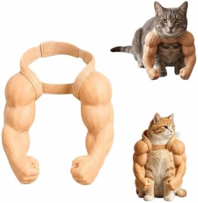 Cat Muscle Arms Pet Costume, Funny 3D Printed Buff Design, Lightweight Adjustable Neck Hanging Shoulder Outfit with Big Biceps Hands, Halloween Cosplay Photo Prop for Cats & Small Dogs, Large