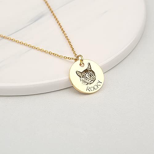 Anavia Personalized Pet Portrait Necklace, Handmade Memorial Jewelry Gift, Custom Round Disc Photo Engraved Necklace for Animal Lovers, Dog Mom, Dog Dad
