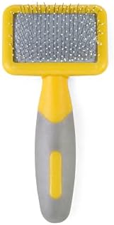 Ancol Ergo Animal Slicker Brush - Grey and Yellow Pet Grooming Tool for Rabbits Guinea Pigs Dogs and Cats - Soft Bristles for Face and Ears - Ergonomic Handle Design - Small
