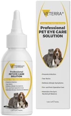 Dog and Cat Eye Care Solution for Dogs & Cats – Vet Recommended Eye Cleaner, Helps Remove Eye Discharge & Tear Stains, Supports Eye Hygiene, Gentle Daily Use Eye Wash - 3.38 Oz 100 Ml
