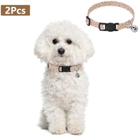 Rose Gold Leopard Spots Beige Metal Bell Included Small Dog Collar 2 Pack Collars for Puppies