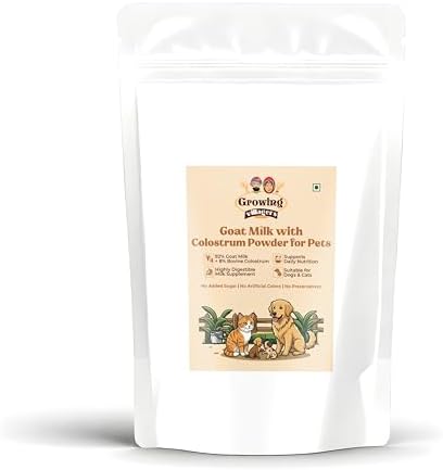 Goat Milk with Colostrum Powder for Dogs & Cats | 92% Goat Milk + 8% Bovine Colostrum | Highly Digestible Daily Milk Supplement for Pets | No Added Sugar, No Preservatives | 500 Gram