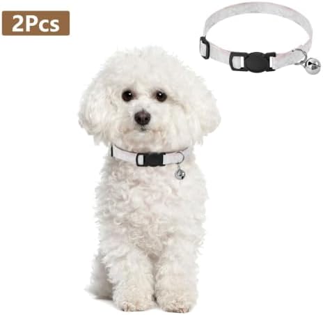 White Marble Collar for Cats, 2 Pack Kitten Collar with Bell