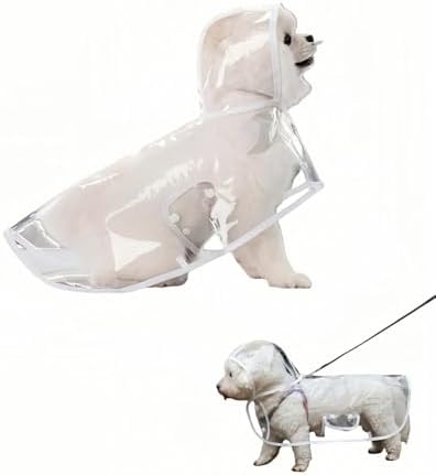 Clear Dog Rain Poncho for Small Medium Dogs,Heavy Waterproof Raincoat with Hidden Leash Hole&Adjustable Snaps,Pet Hooded Cape for Bichon Poodle (14-19 lbs) (Transparent, XX-Large)