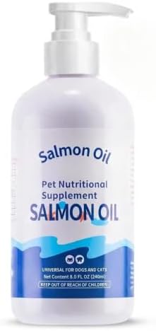 Salmon Oil Supplement for Dogs and Cats, Omega 3 Fish Oil Supports Skin, Coat & Joint Health, 8.5 fl oz