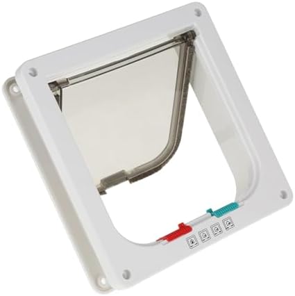 L 4-Way Lockable Pet Door for Cats and Small Dogs, DIY Install, Weatherproof Double Flap, White Plastic