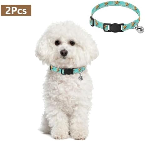 2 Pack Cats Collar Starfish Seashells Turquoise Cat Collar with Bell, Adjustable Length 10.6" to 17.1"