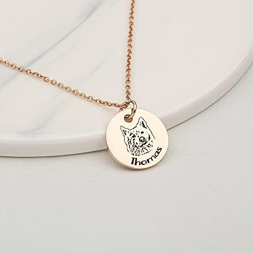 Anavia Personalized Pet Portrait Necklace, Handmade Memorial Jewelry Gift, Custom Round Disc Photo Engraved Necklace for Animal Lovers, Dog Mom, Dog Dad