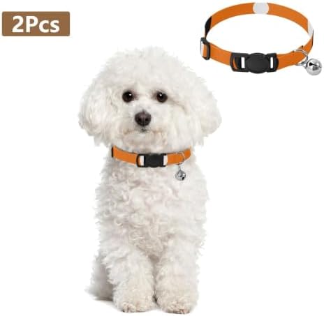 2 Pack Cat Collars Halloween Polka Dot Collar with Bell for Dog Puppy, Adjustable Length 10.6" to 17.1"
