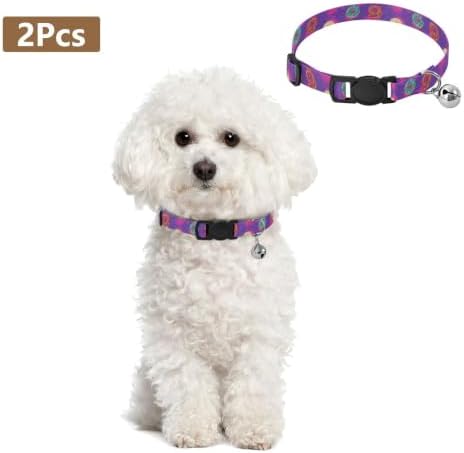 Colorful Cartoon Donuts Small Dog Collar with Bell 2 Pack Kitten Collar Adjustable Length 10.6" to 17.1"