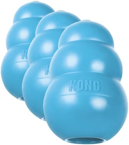 KONG Puppy - Natural Teething Rubber Chew Toy for Dogs - Stuffable Dog Toy for Extended Playtime - Chew & Fetch Toy for Puppies - for Small Puppies - Blue (Pack of 3)