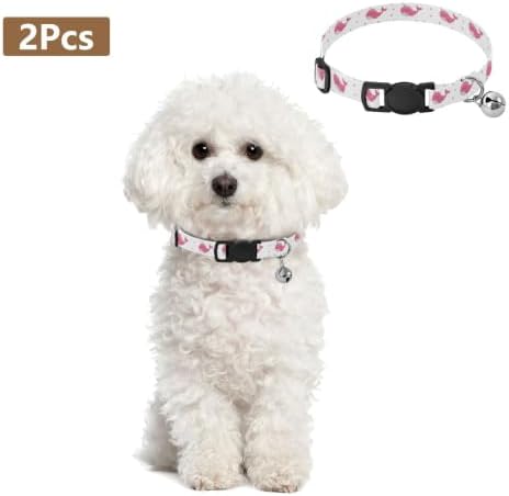 2 Pack Cats Collar Whales Polka Dots White Kitten Collar with Bell, Adjustable Length 10.6" to 17.1"