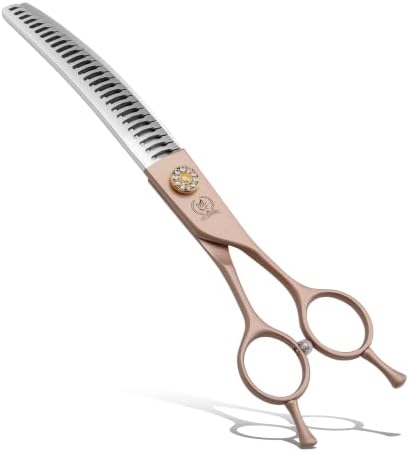 Professional Curved Chunker Dog Grooming Scissors 7.0'' Rose Gold Thinning Shears Extremely Sharp Blades 440C Stainless Steel Thinning Shears Durable Smooth Fine Cut for Dogs and Cats.