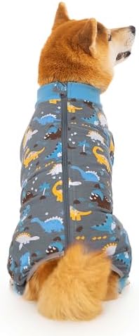 Recovery Suit for Dogs Full Zipper, Four-Legged Onesie Dog Recovery Suit After Surgery, Cute Soft Bodysuit Cone Alternative Male Female Dog Neuter Anti Licking Wounds, Dinosaur, Small