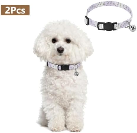 Lavender Flowers Green Leaf Kitten Collars 2 Pack Collar for Kitten Adjustable Length 10.6" to 17.1"