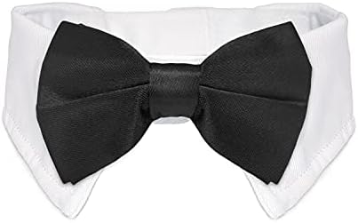 Dog Bowtie, KOOLMOX Tux Dog Collar for Weddings with Handcrafted Adjustable White Collar and Black Tie, Classic Neck Tie for Small to Medium Dogs Cats Puppies Valentine's Costumes