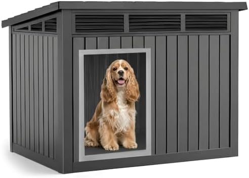 VIXZEN Dog House Indoor Outdoor,Waterproof Dog House for Small to Large Dogs,Doghouse with Air Vents and Elevated Floor,Openable at the Top,Easy to Assemble and Clean (Deep Black, 32.2*25.12*24.13)