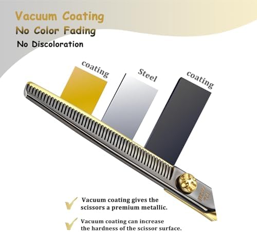 7.5'' Thinning Dog Grooming Scissors with Decorative Screw Sharp and Durable Black and Gold 440C Stainless Steel Dog Thinner Shears Easy Use for Groomers and Beginners.