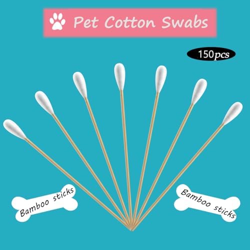 150pcs Large Cotton Swabs,6 Inch Long Large Cotton Buds with Bamboo Handle for Dogs, Specifically Designed for Dogs,Professional Big Cotton Swabs，Dogs Ears Large Cotton Swabs