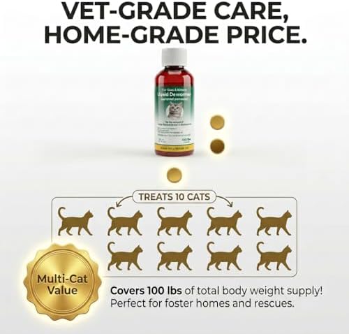 Liquid Dewormer for Cats & Kittens, Pyrantel Pamoate Oral Suspension, Removes Roundworm, Hookworm Broad Spectrum, with 1ml Dosing Syringe (50ml)