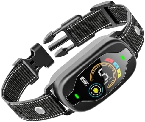 Smart Bark Collar Rechargeable with Color Display, 25 in, 63.5 cm Reflective Nylon Strap, 5 Sensitivity Levels, Waterproof Dog Training Collar Dogs, Black