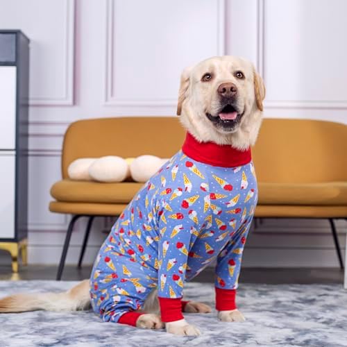 Dog Surgery Recovery Suit Female Male for Dogs After Surgery Medium Large Dogs Onesie Dog Pajamas Pjs Clothes (red ice Cream, 32 (Chest 32.28 in | Backlength 22.05 in))