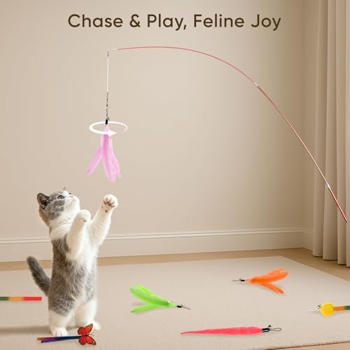 Cat Toys for Indoor Cats, 13 Packs Interactive Cat Wand Toy Set with Feather＆Ribbon Refills, Feather Toys for Exercise, Playtime and Boredom Relief with Kitten