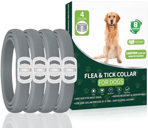 Flea and Tick Prevention for Dogs, 4-Pack Flea Collars, 32 Months, Grey