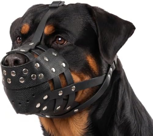 ROZKITCH Soft PU Leather Dog Muzzles for Large Dogs, Breathable Dog Mouth Guard to Stop Biting Barking Grooming Chewing Wildlife Scavenging for Mesocephaly Breeds for Pit Bull Rottweiler XL