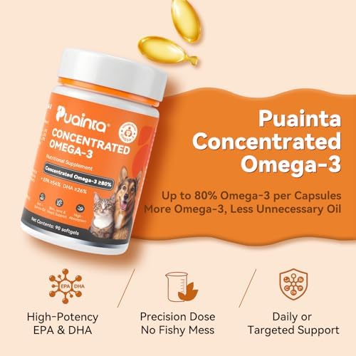PUAINTA Omega 3 Fish Oil for Dogs & Cats, 80% EPA DHA Softgels
