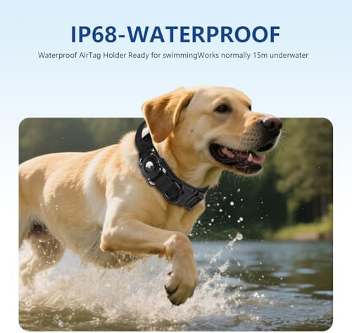 Waterproof AirTag Dog Collar with QR ID Tag, Tactical Military Dog Collar with Built-in AirTag Holder, Heavy Duty Metal Buckle & Control Handle, Training GPS Tracker Collar for Large Dogs(Black,XL)