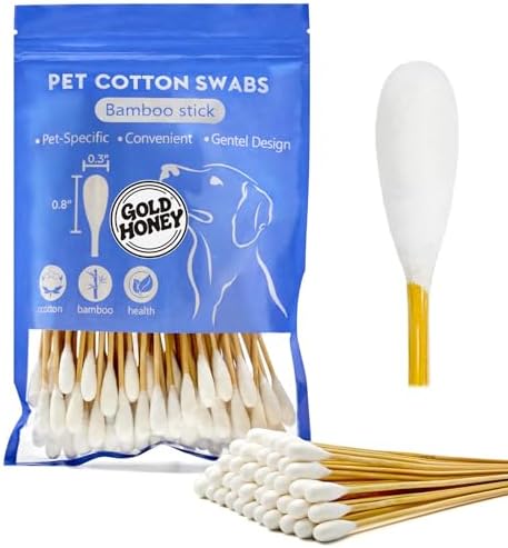 GOLD HONEY 6 Inch Large Cotton Swabs, Dog Ear Swabs with Bamboo Handle