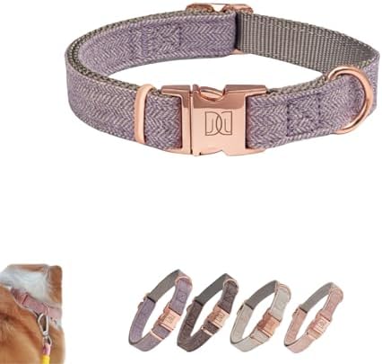 Rose Gold Dog Collar with Quick Release Buckle - Adjustable Soft Padded Nylon Pet Collar with ID Tag Ring for Small Medium Dogs, Comfortable & Durable Training Collar (Purple, Small)
