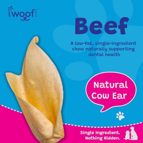 Natural Cow Ear Chews, Low-Fat Pig Ear Alternative, 25 Count