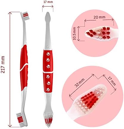 Pet Toothbrush for Dogs, Cats with Soft Bristles - Easy Teeth Cleaning & Dental Care, Non Slip Dual Head Dog Toothbrush for Medium & Large Pets, Toothpaste Not Included, Pack of 2 Red