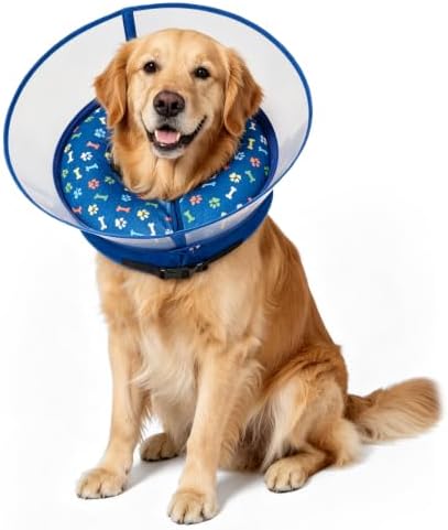 2-in-1 Inflatable Dog Cone Collar, Transparent Anti-Licking Shield with Detachable Soft Padding, Adjustable Elizabethan Collar for Small, Medium, Large Dogs and Cats (L)