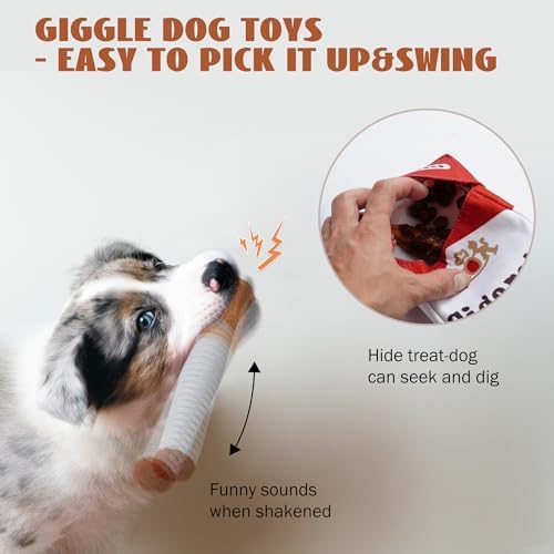 Nocciola 3 Packs Giggle Puff Stick Toys with a Box, Funny Interactive Giggle Sound Plush Dog Toys, Pitbull Husky Frenchie No Stuffing Puppy Toys for Small to Medium Breed, Dog Accessories Boy Gift