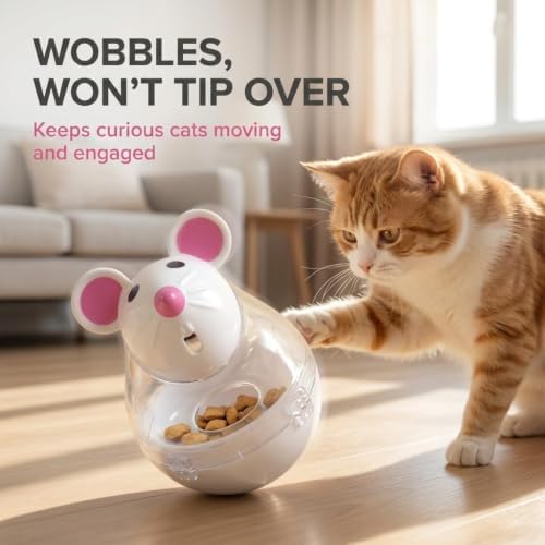 Beige Interactive Toys for Cats, Play Cat Toy Pet Cat Kitten Mouse Shape Treat Holder Food Storage Dispenser Chew Play Toy for Indoor and Kitten Exercise Mice and Animals Toys