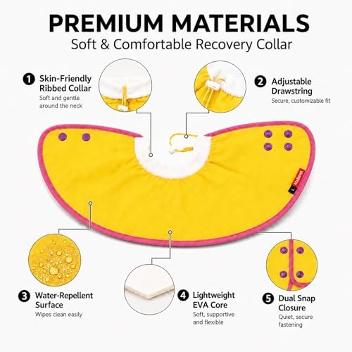 Soft Dog Cone Collar for Dogs & Cats, Adjustable Elizabethan Recovery Collar, Lightweight EPE Material, Post-Surgery Wound Protection (Yellow, L)
