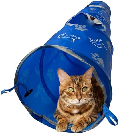 NFL Detroit Lions Cat Tunnel Tube Toy with Plush Football Catnip and Feathers Collapsible Tunnel for Cats to Play, Peek and Hide, Sporty & Fun Cat Tunnel Toy with Team Logo All-Over Design!