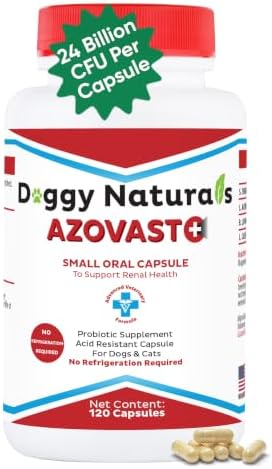 Azovast Plus Kidney Probiotic Supplement for Dogs Cats -24 Billion CFU- NO Refrigeration Required, Help Support Kidney Function, CKD, Manage Renal Toxins, Renal Kidney Support for Pet(U.S.A)(120 Caps)