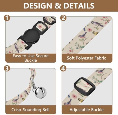 2 Pack Kitten Collar Watercolor Colorful Birds Bell Collar for Small Dogs, Adjustable 10.6 to 17.1 Inches