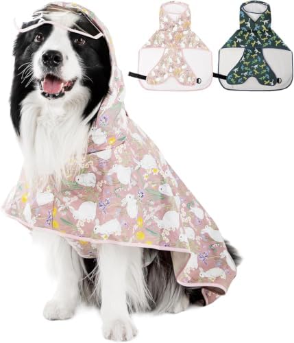 Dog Raincoat, Waterproof Windproof Dog Rain Jacket with Hood, Rain Coat with Leash Hole, Adjustable Raincoat Poncho for Small Medium Large Dogs Outdoor (Pink, L(16-22lbs))