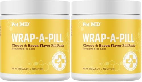 Pet MD Wrap A Pill Cheese & Bacon Flavor Pill Paste for Dogs - Make a Pocket or Pouch to Hide Pills & Medication - 8 oz (Pack of 2)