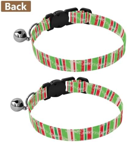 Vertical Stripes Green Collars for Puppies, 2 Pack Collar with Bell for Dog Puppy