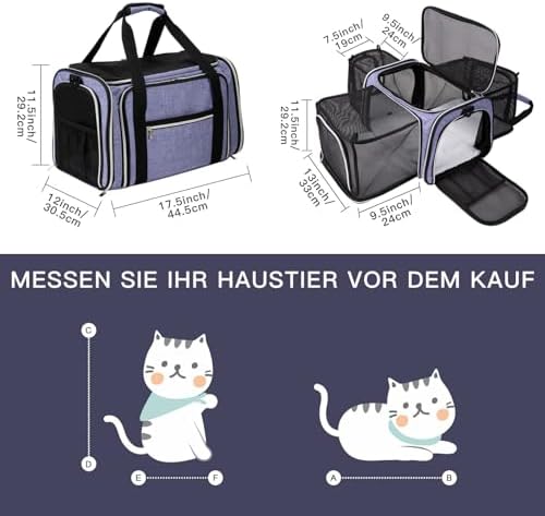 BAGLHER Cat Carrier Bag,Airline Approved Pet Carrier Soft Side Pet Travel 5 Sides Open Doors 3 Sides Expandable Foldable Dog Carrier with Fleece Pad