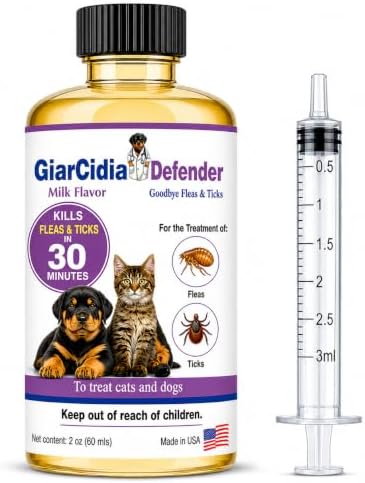Giarcidia Flea & Tick Support for Cats & Dogs – Oral Suspension, Milk Flavor, 60ml Glass Bottle with 3ml Syringe Dropper – Fast Acting Pet Care Formula