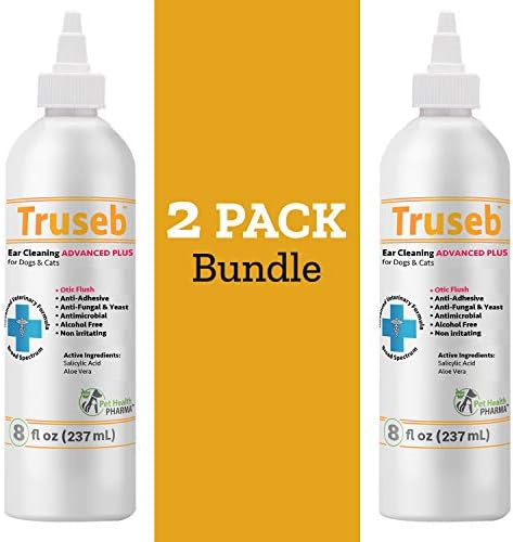 Truseb | Ear Cleaner Flush Advanced Plus Solution Formula for Cats and Dogs, Washes Away Dirt and Debris and Helps Prevent Infections, Cleaning + Drying (ADVANCED+ Ear Cleansing Flush, 16 Oz)